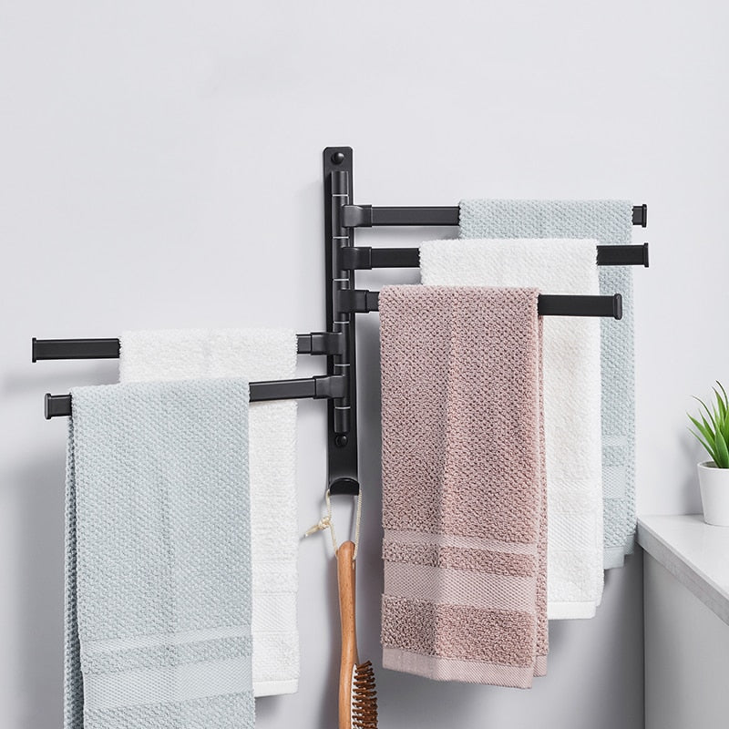 Black Bathroom 2/3/4/5 Arms Swivel Towel Bar Space Saving Swinging Towel Rack Wall Mounted Towel Holder with Hooks - Provence Home Living Store