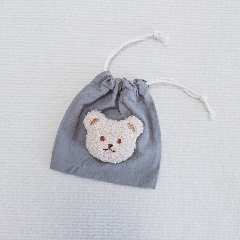 INS Bear Mini Muslin Drawstring Storage Bag Kids Coin Purse Pocket Wireless Earphone Organizer Pouch Travel Make Up Cosmetic Bag - Provence Home Living Store