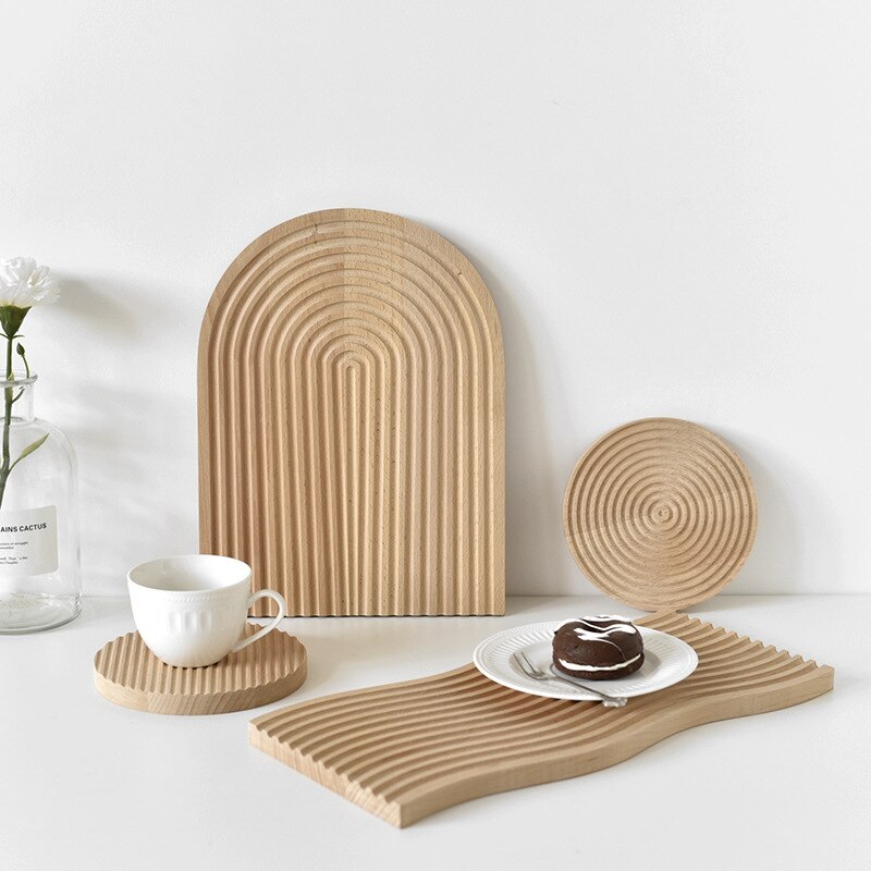 Nordic Beech Wood Bread Board Water Ripples Wooden Chopping Block Plates Kitchen Cutting Board Dessert Tray Coasters Photo Props - Provence Home Living Store