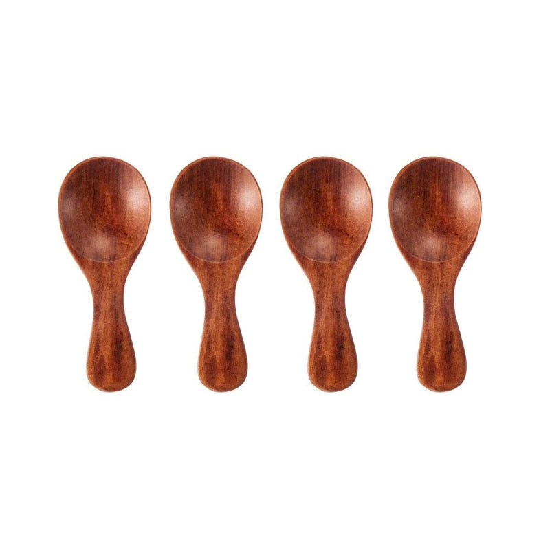 4Pcs Mini Wooden Spoons Small Kitchen Spice Condiment Spoon Sugar Tea Coffee Scoop Short Handle Wood Kids Spoon Kitchen Gadgets - Provence Home Living Store