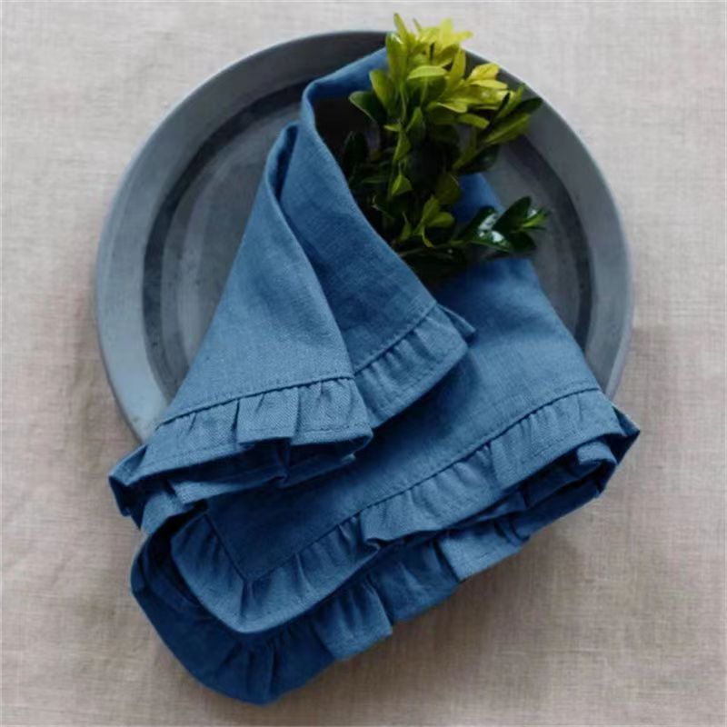 Ruffle Edge Pure Linen Classical Home Table Napkin,100% Linen Flounce Napkins,Restaurant Wedding Dinner Solid Color Cloth - Provence Home Living Store