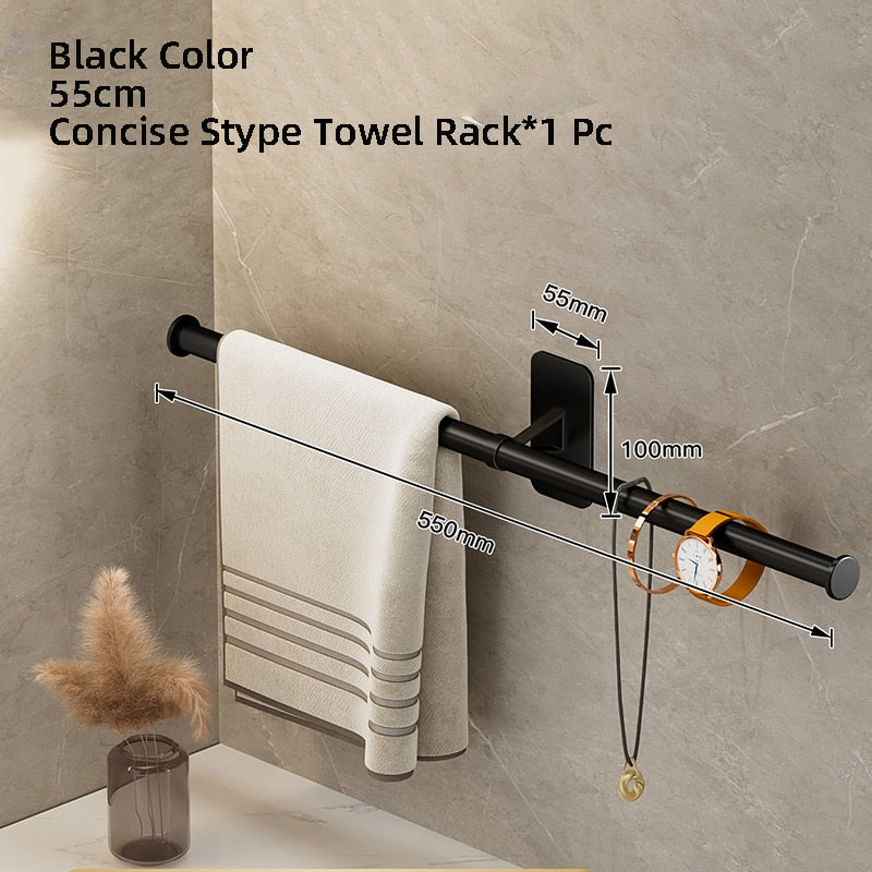 Towel Rack Towel Hanger Bath Towel Holder Wall Hanging Black Bar White Rod Bathroom Shelf Kitchen Storage Rack - Provence Home Living Store