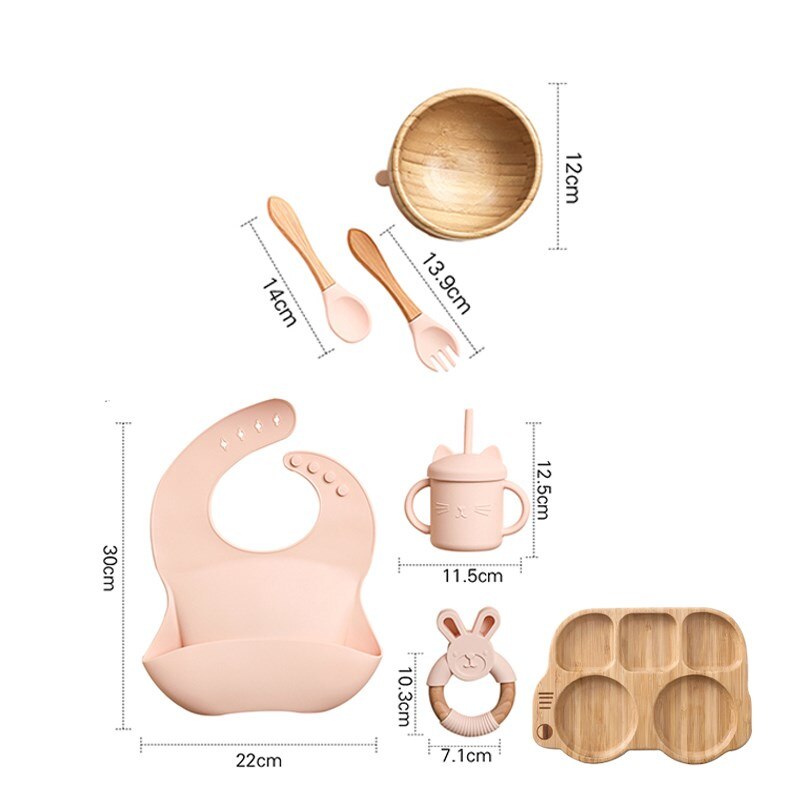 Silicone Baby Feeding Set Baby Feeding Supplies Kids Bamboo Dinnerware With Cup Children&#39;s Dishes Bowl Stuff Tableware Gifts Set - Provence Home Living Store