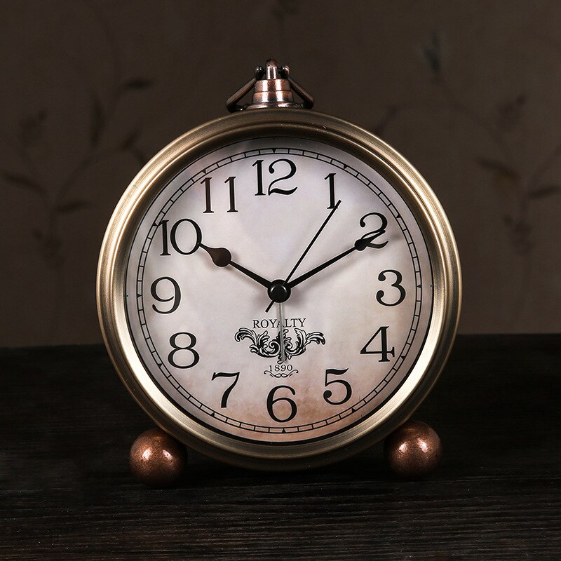 Wind Retro Small Table Clock Alarm Clock Metal Plated Bronze Classic Student Bedside Desk Decoration - Provence Home Living Store