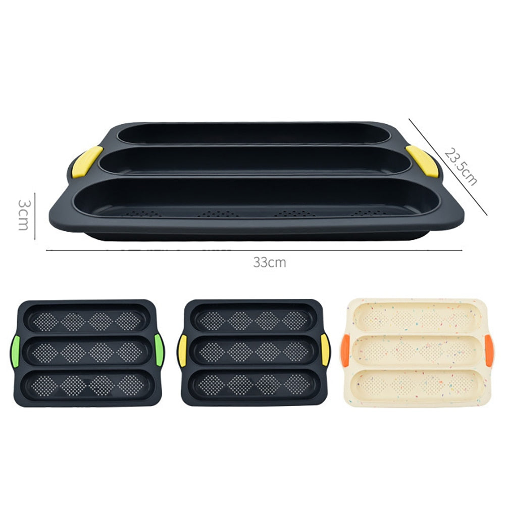 3 Grid Baguette Mold DIY Bread Pan Mold Non-stick Food Grade Tools Baking Silicone Mold Bakery Accessories French DIY Bun Mold - Provence Home Living Store