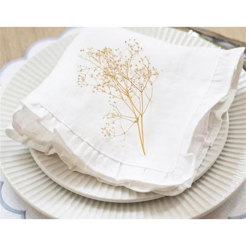 Ruffle Edge Pure Linen Classical Home Table Napkin,100% Linen Flounce Napkins,Restaurant Wedding Dinner Solid Color Cloth - Provence Home Living Store