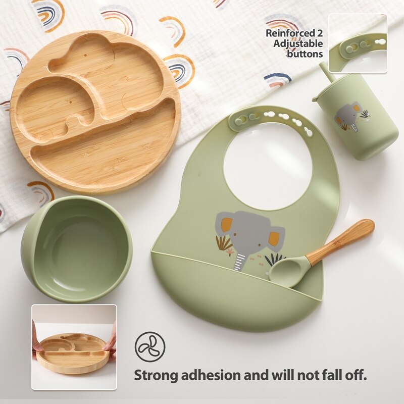 Silicone Baby Feeding Set Baby Feeding Supplies Kids Bamboo Dinnerware With Cup Children&#39;s Dishes Bowl Stuff Tableware Gifts Set - Provence Home Living Store