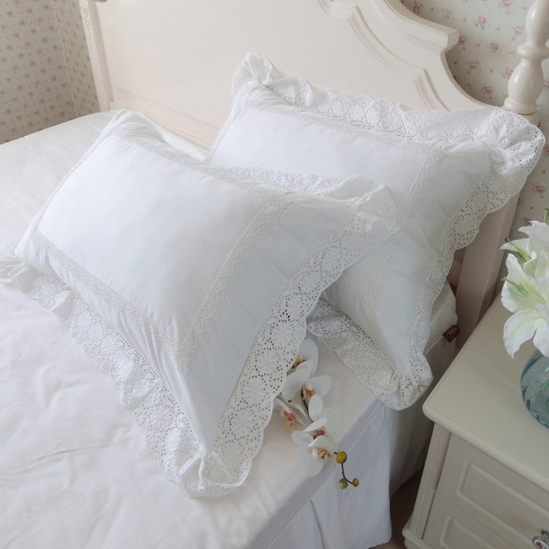 2pcs white pillow case sun flower Ruffles lace pillow cover all-match bedding pillow cases handmade home textile pillow sham - Provence Home Living Store