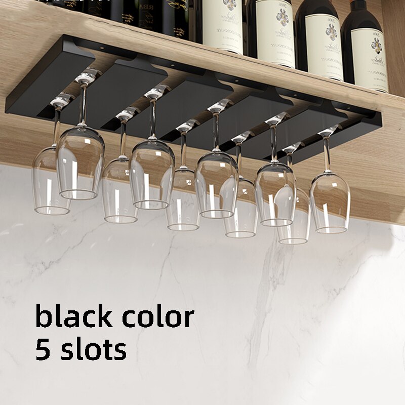 Stainless Steel Wine Glass Holder Hanging Plug-in Drinking Goblet Cup Holder With 5 Slots Creative Hanging Cup Kitchen Holders - Provence Home Living Store