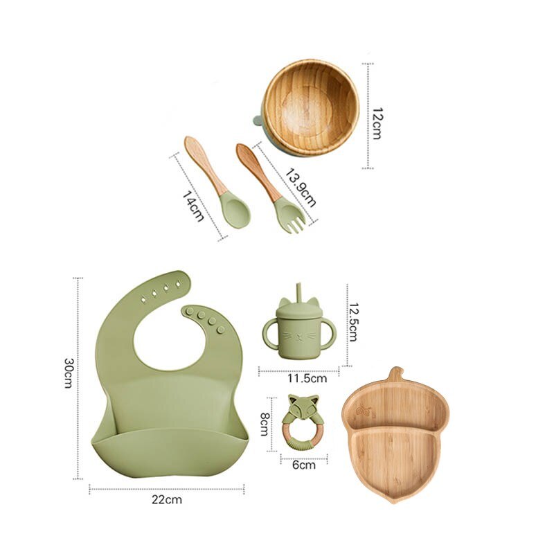 Silicone Baby Feeding Set Baby Feeding Supplies Kids Bamboo Dinnerware With Cup Children&#39;s Dishes Bowl Stuff Tableware Gifts Set - Provence Home Living Store