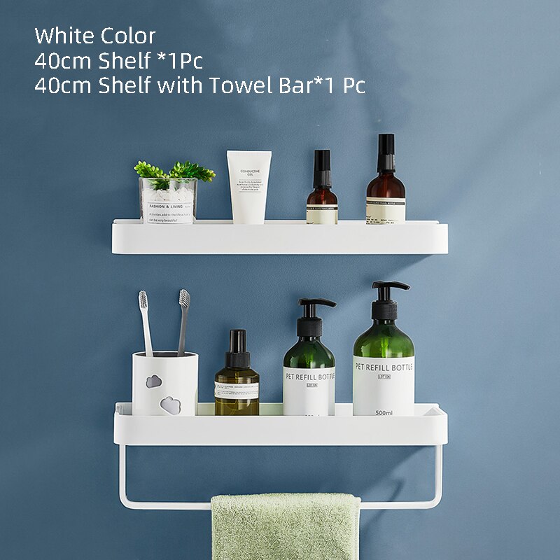 White Bathroom Shelf Shampoo Holder Kitchen Storage Rack Bathroom Hardware Space Aluminum Shower Room Accessory - Provence Home Living Store