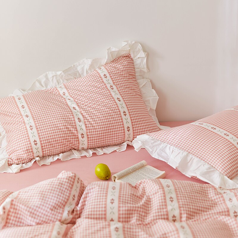 2pcs Princess ruffle pilowcase pink plaid pillow cases princess home decoration bedding accessories pillow sham pillow cover - Provence Home Living Store