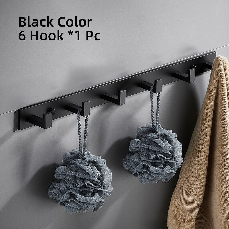 Bathroom Space Aluminum Robe Hook Wall Mounted Clothes Coat Hook Wall Hanger Black Bathroom Accessories - Provence Home Living Store