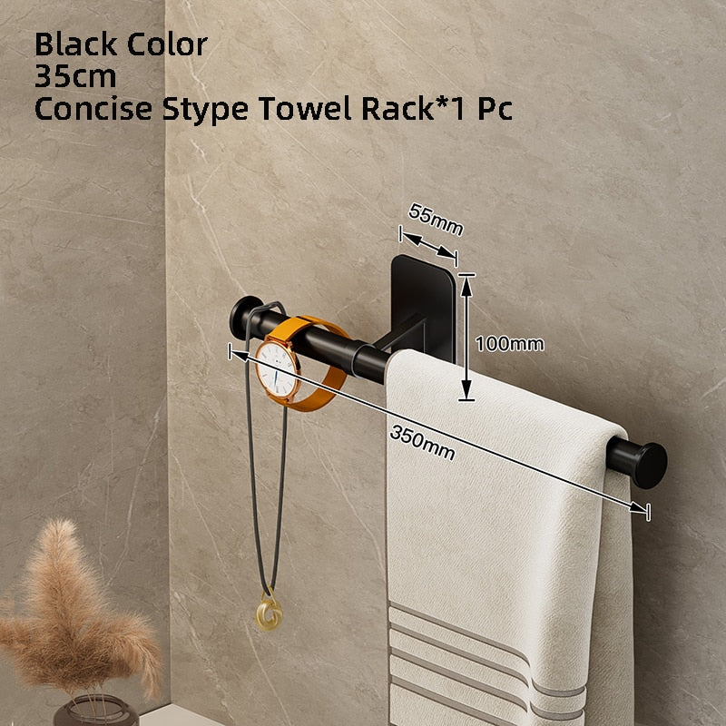 Towel Rack Towel Hanger Bath Towel Holder Wall Hanging Black Bar White Rod Bathroom Shelf Kitchen Storage Rack - Provence Home Living Store