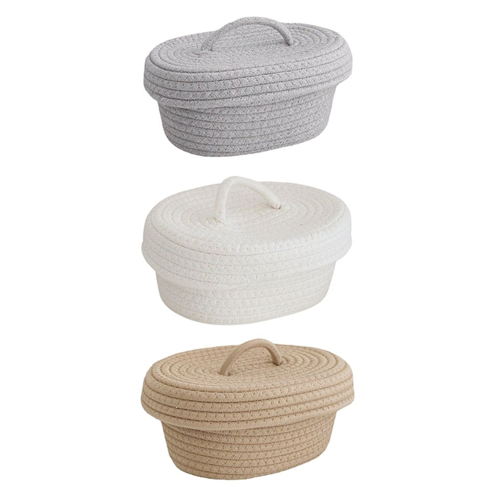 Nordic Cotton Rope Woven Storage Baskets Organize Boxs Desktop Sundries Organizer Sundries Key Cosmetics Storage Basket With Lid - Provence Home Living Store