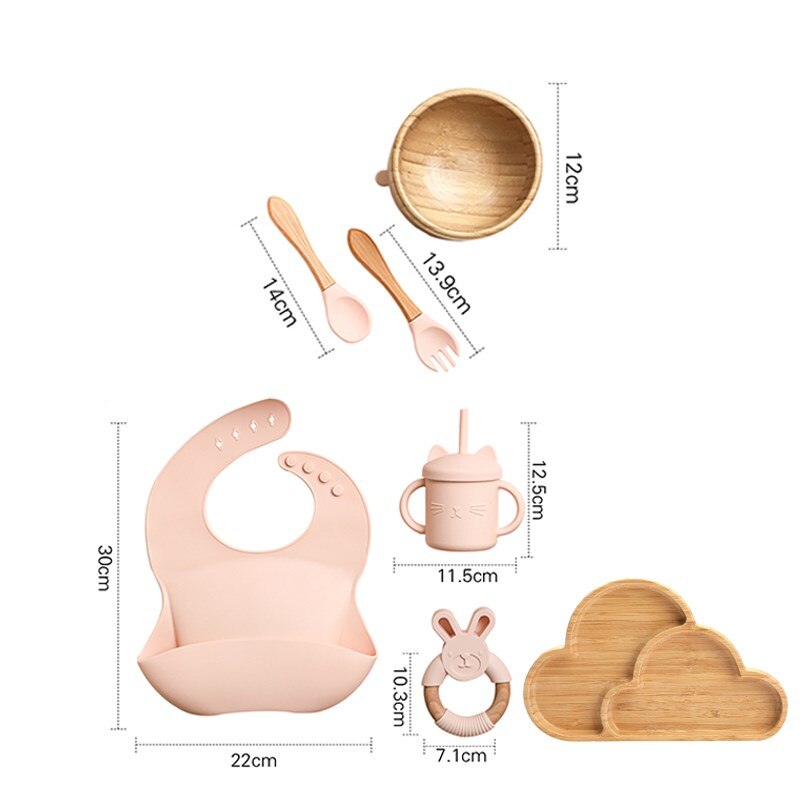 Silicone Baby Feeding Set Baby Feeding Supplies Kids Bamboo Dinnerware With Cup Children&#39;s Dishes Bowl Stuff Tableware Gifts Set - Provence Home Living Store