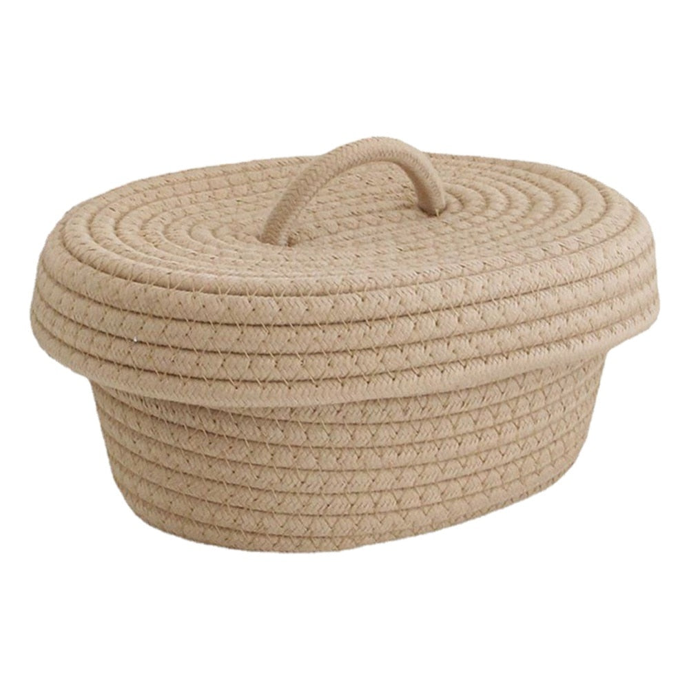 Nordic Cotton Rope Woven Storage Baskets Organize Boxs Desktop Sundries Organizer Sundries Key Cosmetics Storage Basket With Lid - Provence Home Living Store