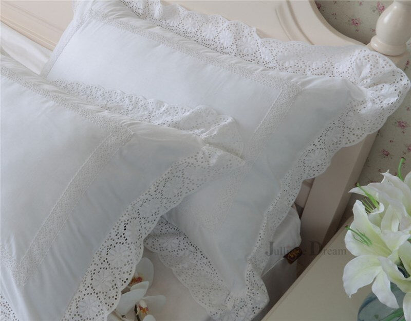 2pcs white pillow case sun flower Ruffles lace pillow cover all-match bedding pillow cases handmade home textile pillow sham - Provence Home Living Store