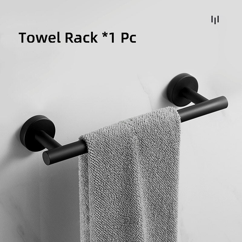 Bathroom Accessories Set Single Towel Bar Robe Hook Toilet Paper Holder Black Bathroom Hardware Set - Provence Home Living Store