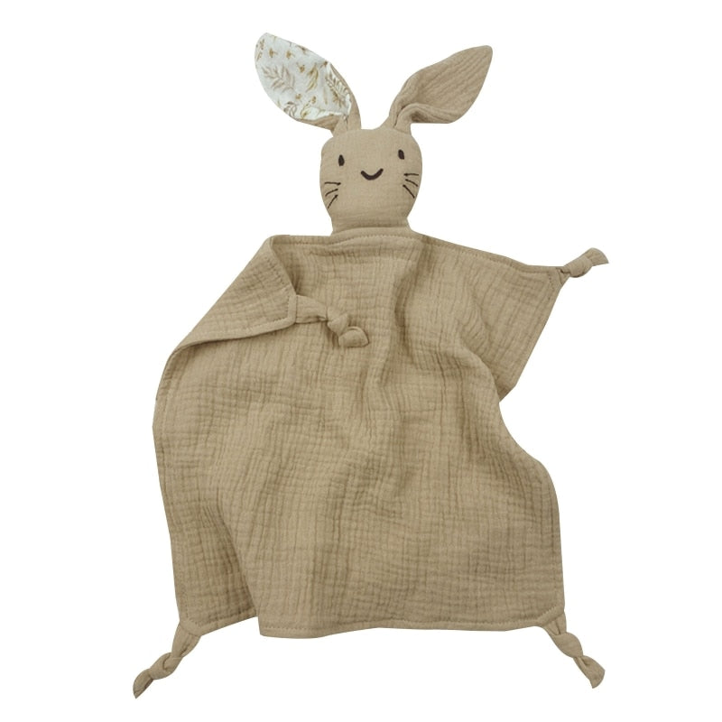 Soft Cotton Muslin Baby Bib Stuffed Rabbit Doll Newborn Appease Towel Security Blanket Baby Sleeping Cuddling Towel Facecloth - Provence Home Living Store