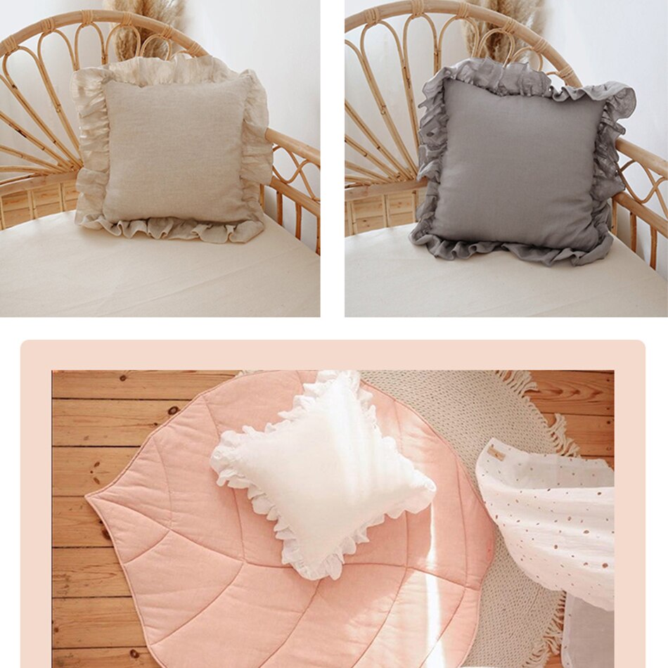 100% Pure Linen Ruffle Throw Pillowcases,Soft Comfortable Cushion Cover,Home Decor Sofa Pillows Cover,Living Room Couch Ornament - Provence Home Living Store