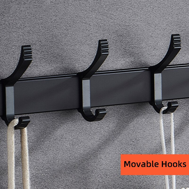 Movable Robe Hook Wall Towel Rack Bathroom Aluminum Coat Clothes Hanger Black Shower Holder Living Room Kitchen Accessories - Provence Home Living Store