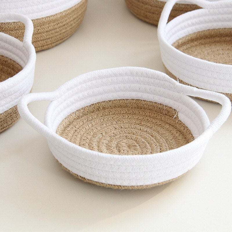 Nordic Woven Cotton Rope Storage Baskets Key Cosmetic Kids Toys Desktop Sundries Organizer Box Jute Dirty Clothes Laundry Basket - Provence Home Living Store