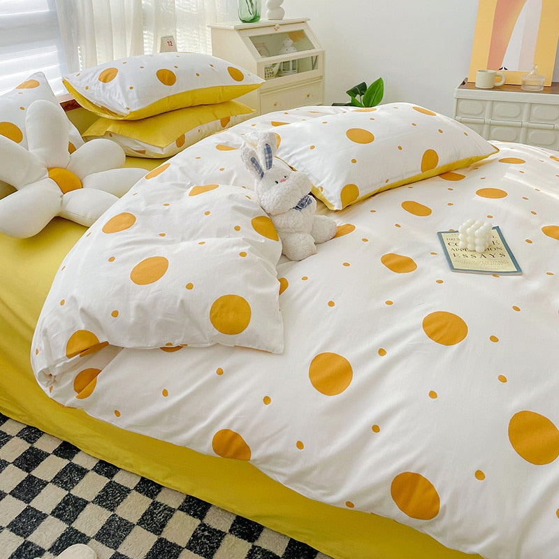 Pastoral Style Cotton Bedding Set Floral Bear Fitted Sheet Duvet Cover Pillowcase Fashion Cartoon Boy Girl Dormitory Bedclothes - Provence Home Living Store