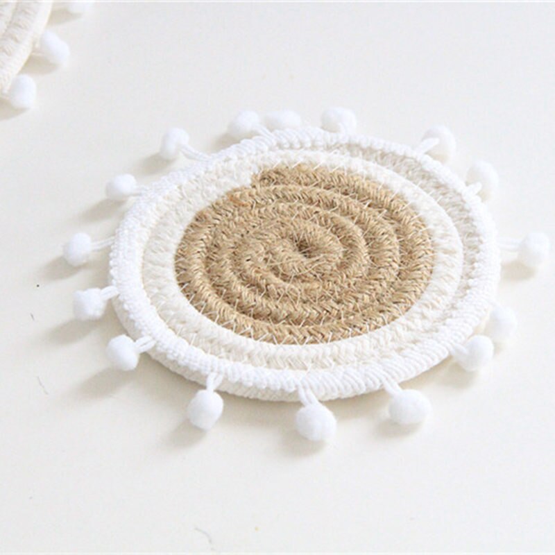 INS Nordic Cotton Rope Placemat Hand Woven Table Mats Round Drink Coaster Cup Bowl Insulation Pad Pot Holder Kitchen Accessories - Provence Home Living Store