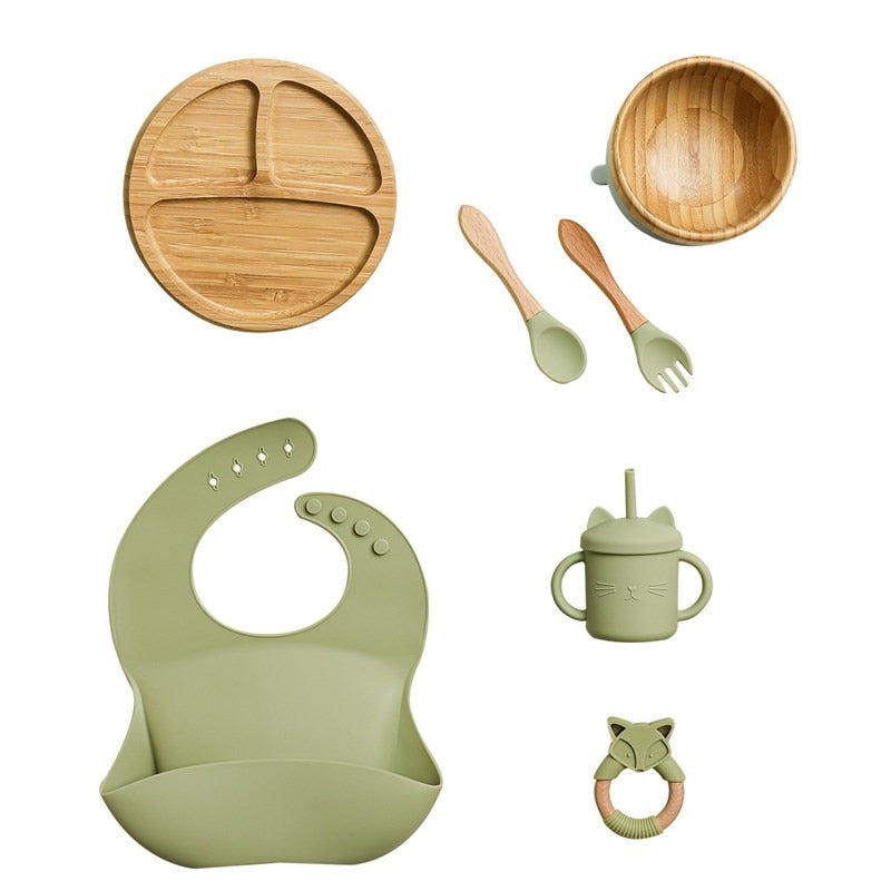 Silicone Baby Feeding Set Baby Feeding Supplies Kids Bamboo Dinnerware With Cup Children&#39;s Dishes Bowl Stuff Tableware Gifts Set - Provence Home Living Store