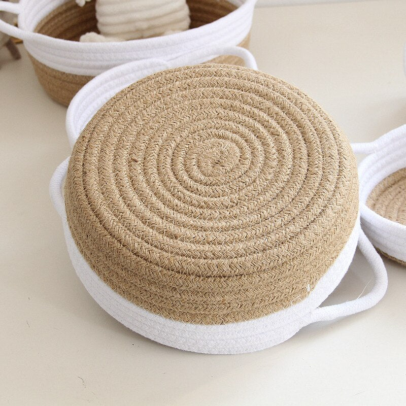 Nordic Woven Cotton Rope Storage Baskets Key Cosmetic Kids Toys Desktop Sundries Organizer Box Jute Dirty Clothes Laundry Basket - Provence Home Living Store