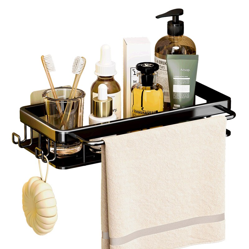 Adhesive Bathroom Shelf Organizer Rack Shower Storage Shelf Shelves Kitchen Toilet Storage for Bathroom Accessories Set Black - Provence Home Living Store