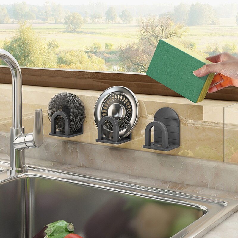 Kitchen Sponges Holder Self Adhesive Sink Sponges Drain Drying Rack Space Aluminum Storage Holder Kitchen Sink Accessories - Provence Home Living Store