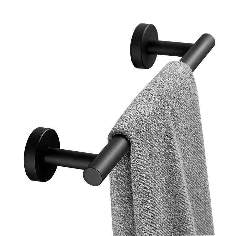 Bathroom Accessories Set Single Towel Bar Robe Hook Toilet Paper Holder Black Bathroom Hardware Set - Provence Home Living Store