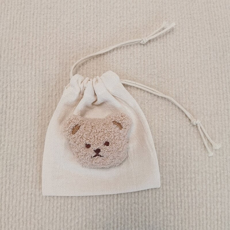 INS Bear Mini Muslin Drawstring Storage Bag Kids Coin Purse Pocket Wireless Earphone Organizer Pouch Travel Make Up Cosmetic Bag - Provence Home Living Store