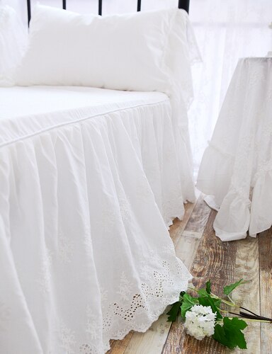 Super elegant bed sheet Romantic French lace bedsheet Hollow out Embroidery home 100% Cotton Versatile sheet Bed Skirt bedsheets - Provence Home Living Store