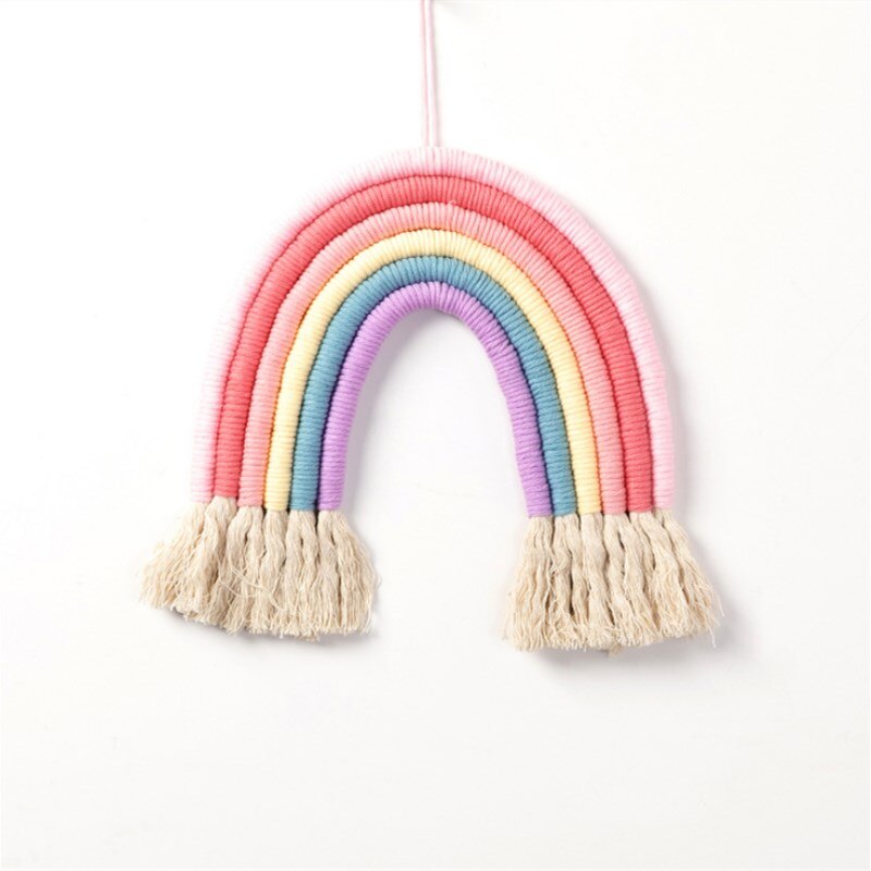 DIY Rope Woven Rainbow Wall Hanging Ornament INS Nordic Macrame Rianbow Tapestry Pendant Baby Kids Room Decoration Nursery Decor - Provence Home Living Store