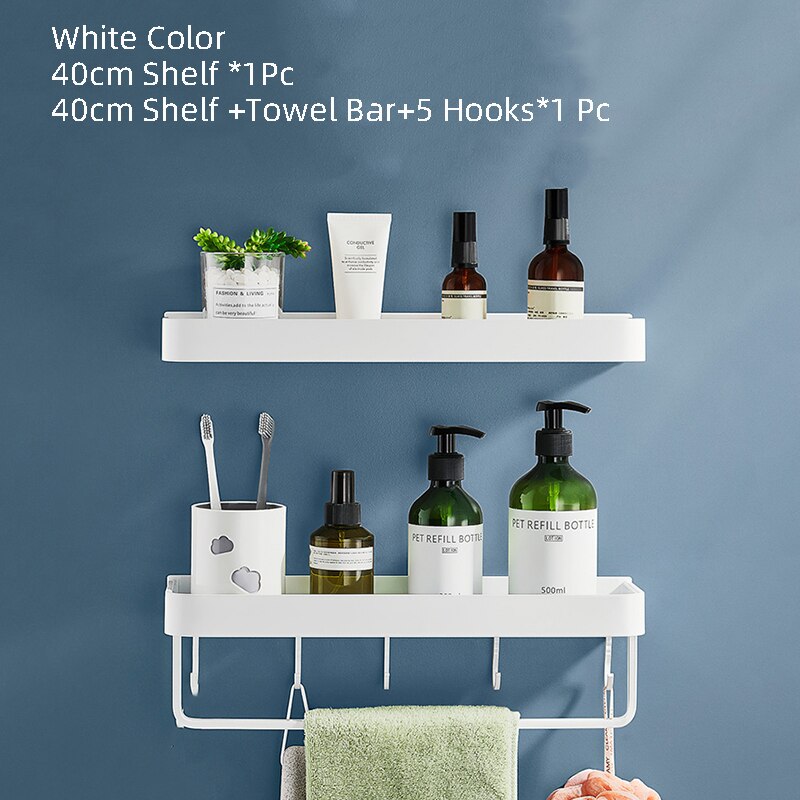 White Bathroom Shelf Shampoo Holder Kitchen Storage Rack Bathroom Hardware Space Aluminum Shower Room Accessory - Provence Home Living Store