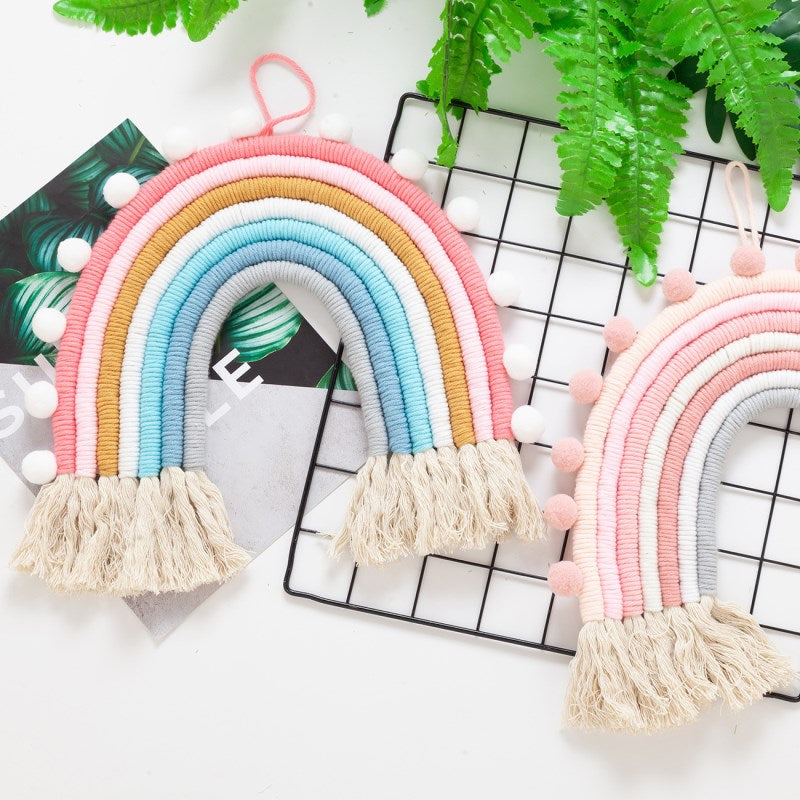 DIY Rope Woven Rainbow Wall Hanging Ornament INS Nordic Macrame Rianbow Tapestry Pendant Baby Kids Room Decoration Nursery Decor - Provence Home Living Store