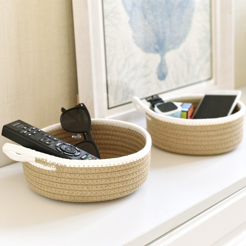 Nordic Cotton Rope Woven Storage Basket Key Holder Desktop Sundries Organizer Box Kids Toys Dirty Clothes Laundry Baskets Hamper - Provence Home Living Store