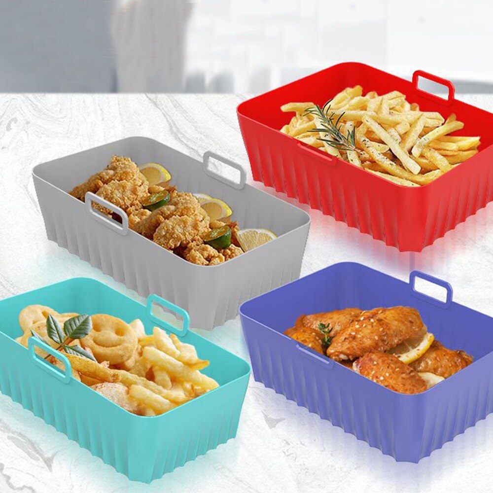 Rectangle Air Fryer Silicone Pot Mold Airfryer Oven Baking Tray Pizza Fried Chicken Basket Reusable Pan Liner Accessories - Provence Home Living Store