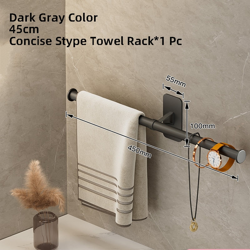 Towel Rack Towel Hanger Bath Towel Holder Wall Hanging Black Bar White Rod Bathroom Shelf Kitchen Storage Rack - Provence Home Living Store