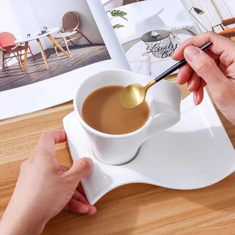 White Porcelain Coffee Cup Creative Wavy Afternoon Tea Milk Cups Ceramic Espresso Cup Home Decoration New - Provence Home Living Store