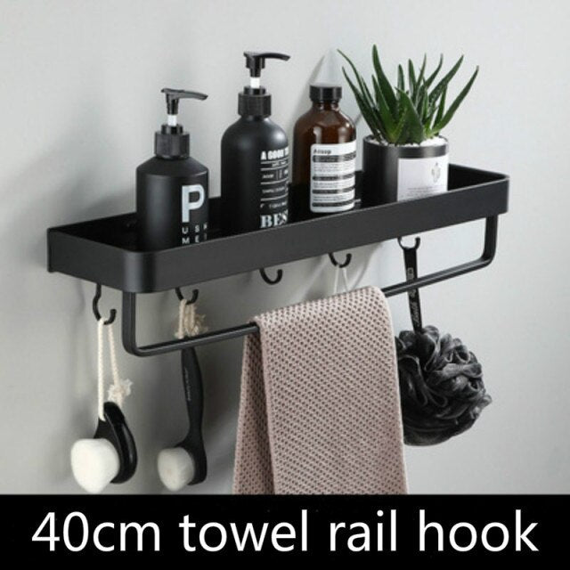 Bathroom Shelf Shower Storage Rack Black Corner Shelves Wall Mounted Aluminum Toilet Shampoo Holder Bathroom Accessories - Provence Home Living Store