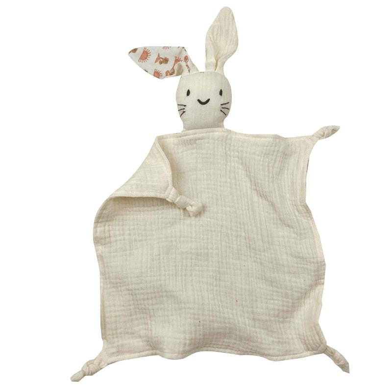 Soft Cotton Muslin Baby Bib Stuffed Rabbit Doll Newborn Appease Towel Security Blanket Baby Sleeping Cuddling Towel Facecloth - Provence Home Living Store