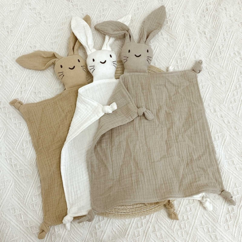 Soft Cotton Muslin Baby Bib Stuffed Rabbit Doll Newborn Appease Towel Security Blanket Baby Sleeping Cuddling Towel Facecloth - Provence Home Living Store