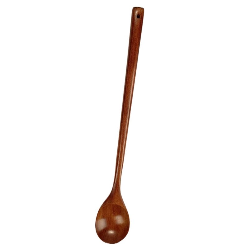 Japanese Style Wooden Spoon Long Handle Coffee Stirring Rod Tea Dessert Spoon Round Shape Mixing Soup Spoon Kitchen Tableware - Provence Home Living Store