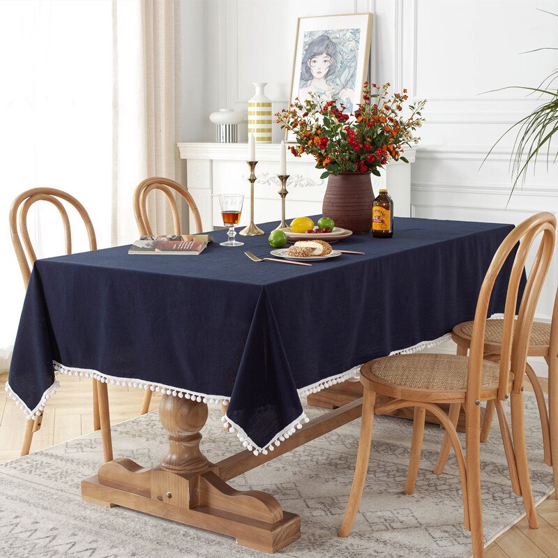 Tassels Stitching Cotton Fabric Table Cloth Washable Tablecloth for Christmas Party Dining Banquet Decoration Table Cover - Provence Home Living Store