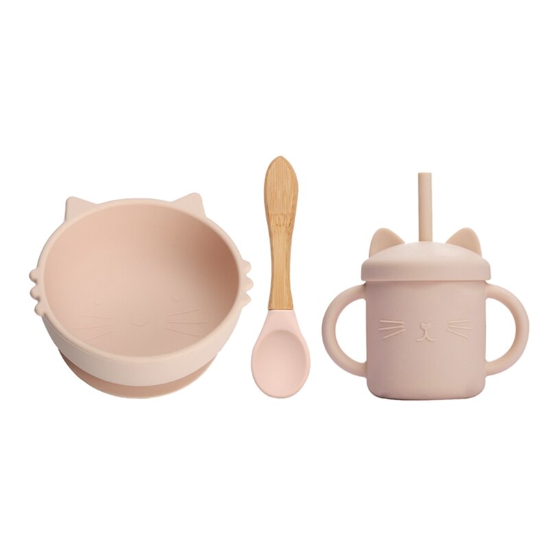 3PCS/Set Baby Silicone Sucker Bowl Plate Cup Spoon Sets Children Non-slip Tableware Baby Feeding Dishes BPA Free - Provence Home Living Store