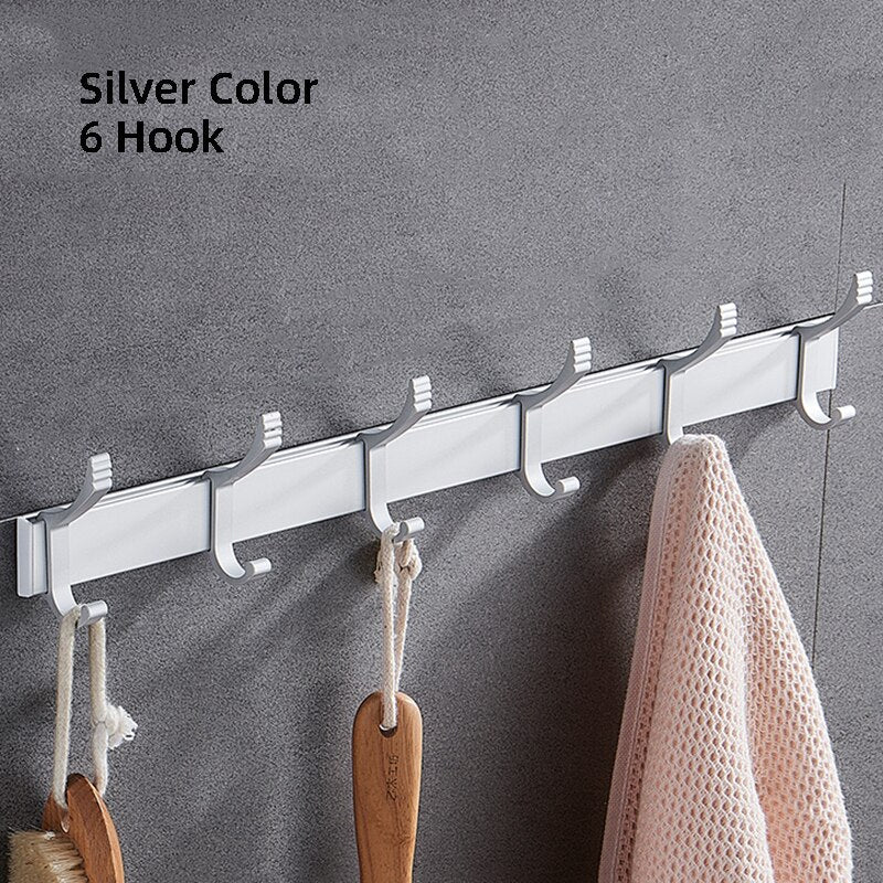 Movable Robe Hook Wall Towel Rack Bathroom Aluminum Coat Clothes Hanger Black Shower Holder Living Room Kitchen Accessories - Provence Home Living Store